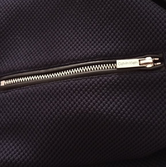 Calvin Klein Blue Open Front Basket Weave Moto Jacket - Picture 3 of 8